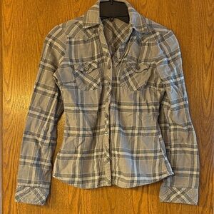 Miley Cyrus & Max Azria Gray Plaid Button Down Shirt